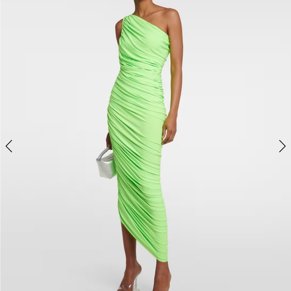 NWT - Norma Kamali Diana Rouched Midi Dress size XS/S 34 Neon Green